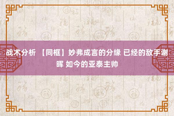 战术分析 【同框】妙弗成言的分缘 已经的敌手谢晖 如今的亚泰主帅